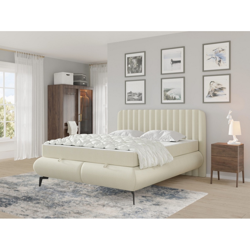 Vadderad säng med madrasser och förvaringsutrymme ALEXA 180x200 cm beige