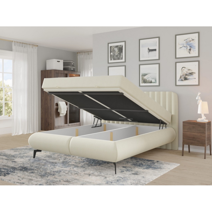 Vadderad säng med madrasser och förvaringsutrymme ALEXA 180x200 cm beige
