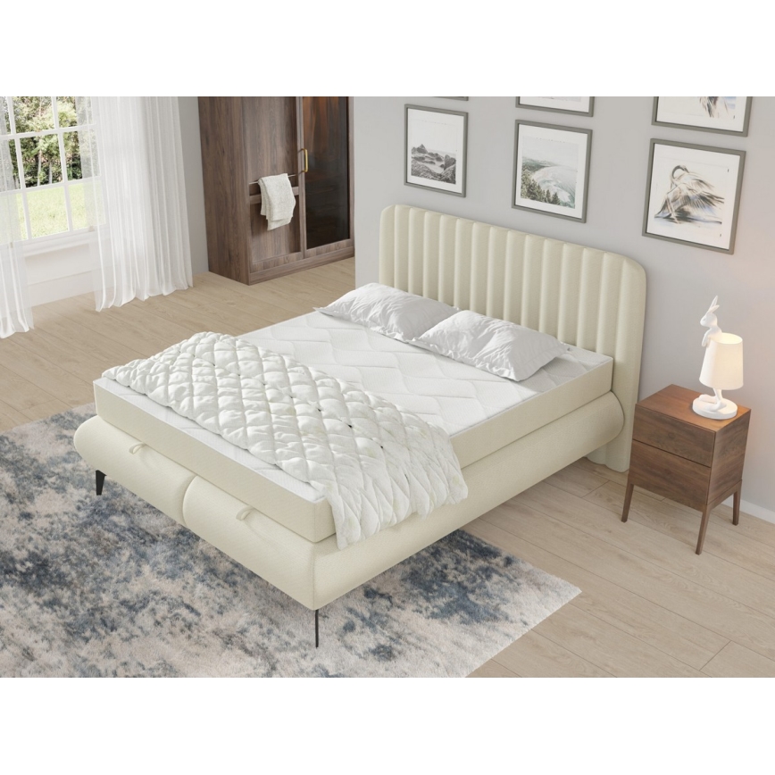 Vadderad säng med madrasser och förvaringsutrymme ALEXA 180x200 cm beige