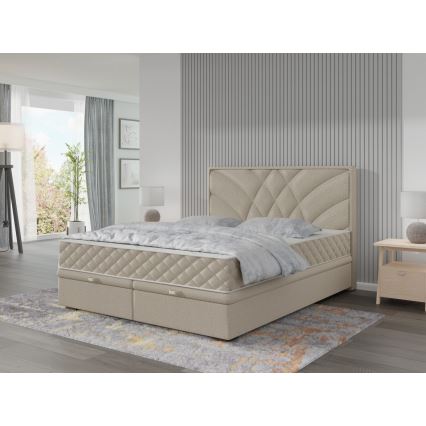 Vadderad säng med madrasser och förvaringsutrymme GINA 180x200 cm beige