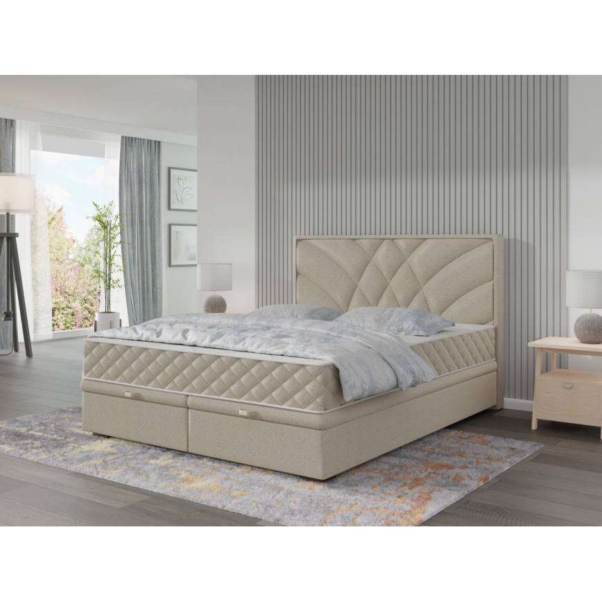 Vadderad säng med madrasser och förvaringsutrymme GINA 180x200 cm beige