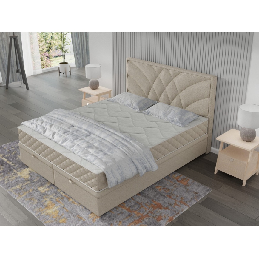 Vadderad säng med madrasser och förvaringsutrymme GINA 180x200 cm beige