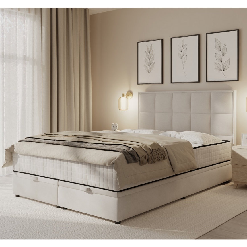Vadderad säng med madrasser och förvaringsutrymme GRACE 160x200 cm beige
