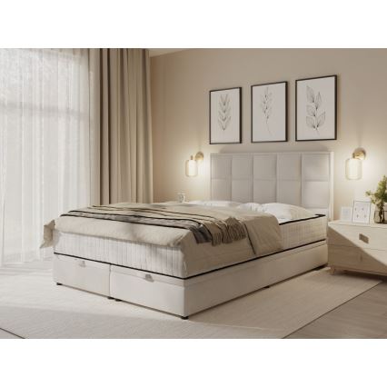 Vadderad säng med madrasser och förvaringsutrymme GRACE 160x200 cm beige