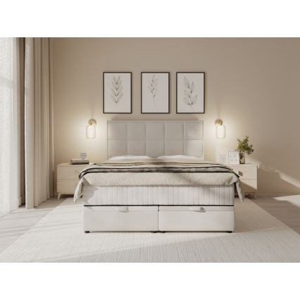 Vadderad säng med madrasser och förvaringsutrymme GRACE 160x200 cm beige