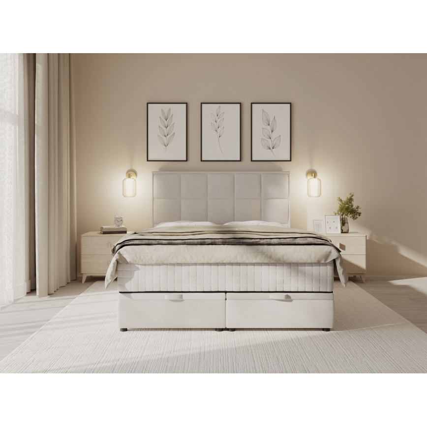 Vadderad säng med madrasser och förvaringsutrymme GRACE 160x200 cm beige
