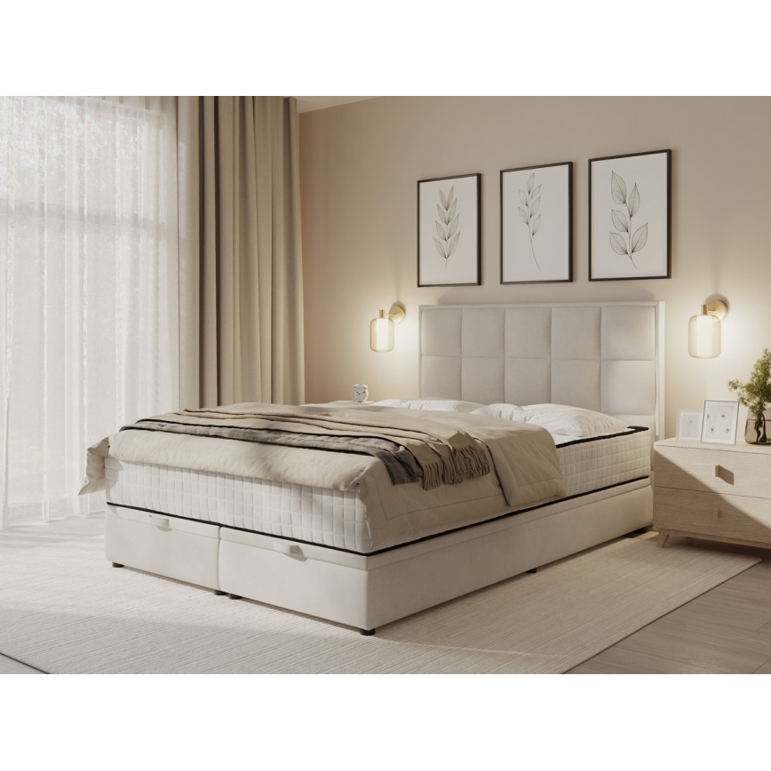 Vadderad säng med madrasser och förvaringsutrymme GRACE 180x200 cm beige
