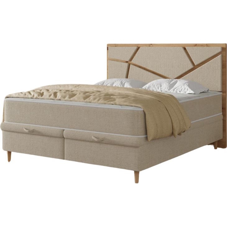 Vadderad säng med madrasser och förvaringsutrymme NAOMI 140x200 cm beige