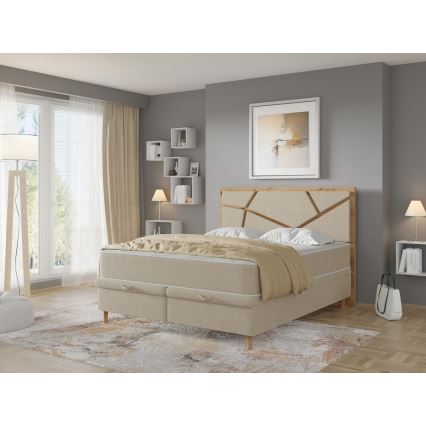 Vadderad säng med madrasser och förvaringsutrymme NAOMI 140x200 cm beige