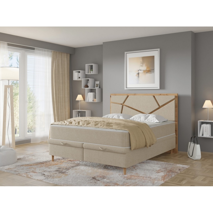 Vadderad säng med madrasser och förvaringsutrymme NAOMI 140x200 cm beige