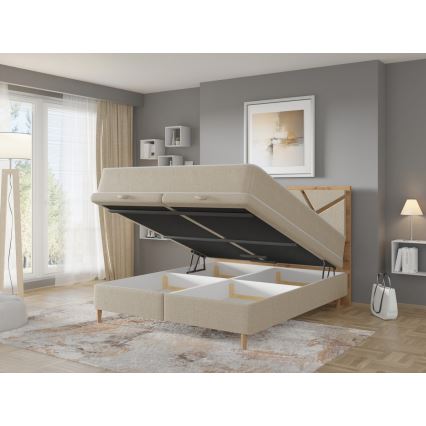 Vadderad säng med madrasser och förvaringsutrymme NAOMI 140x200 cm beige