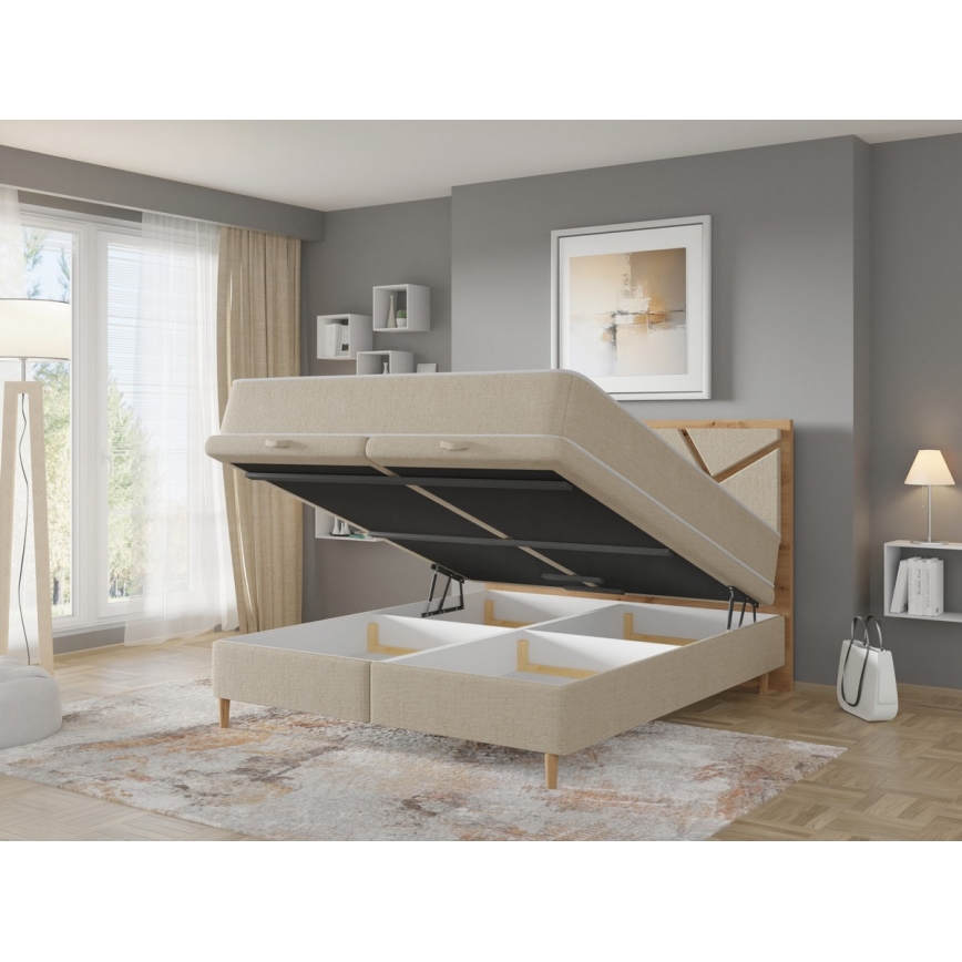 Vadderad säng med madrasser och förvaringsutrymme NAOMI 140x200 cm beige