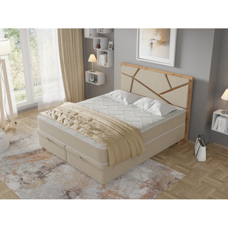 Vadderad säng med madrasser och förvaringsutrymme NAOMI 140x200 cm beige