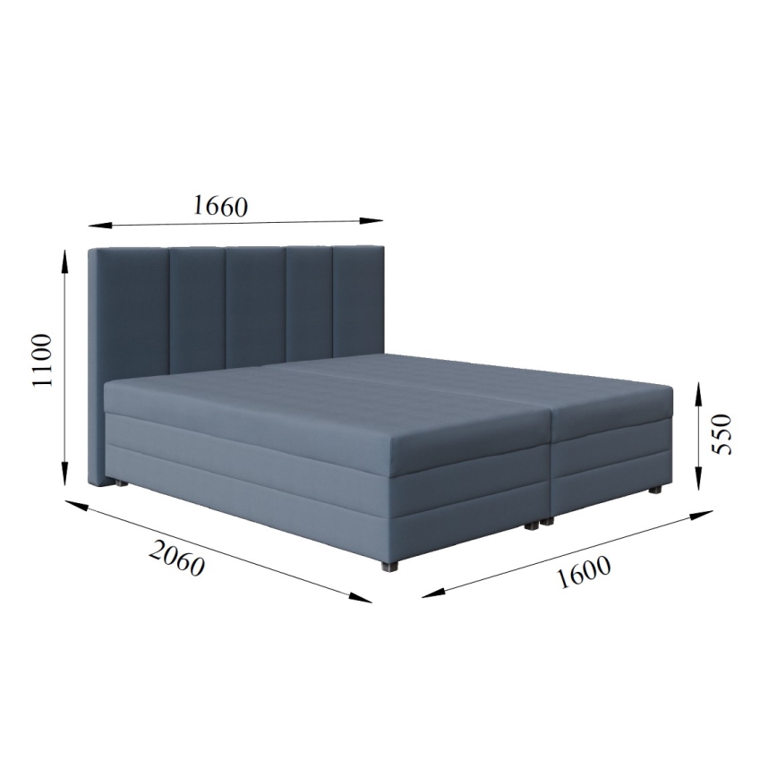 Vadderad säng med resårmadrass och förvaringsutrymme ISABEL 160x200 grå