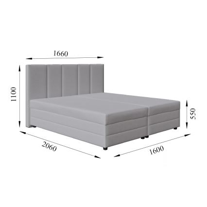 Vadderad säng med resårmadrass och förvaringsutrymme ISABEL 160x200 ljusgrå