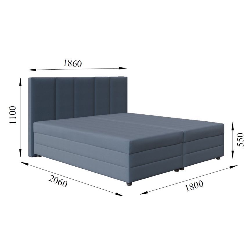 Vadderad säng med resårmadrass och förvaringsutrymme ISABEL 180x200 grå
