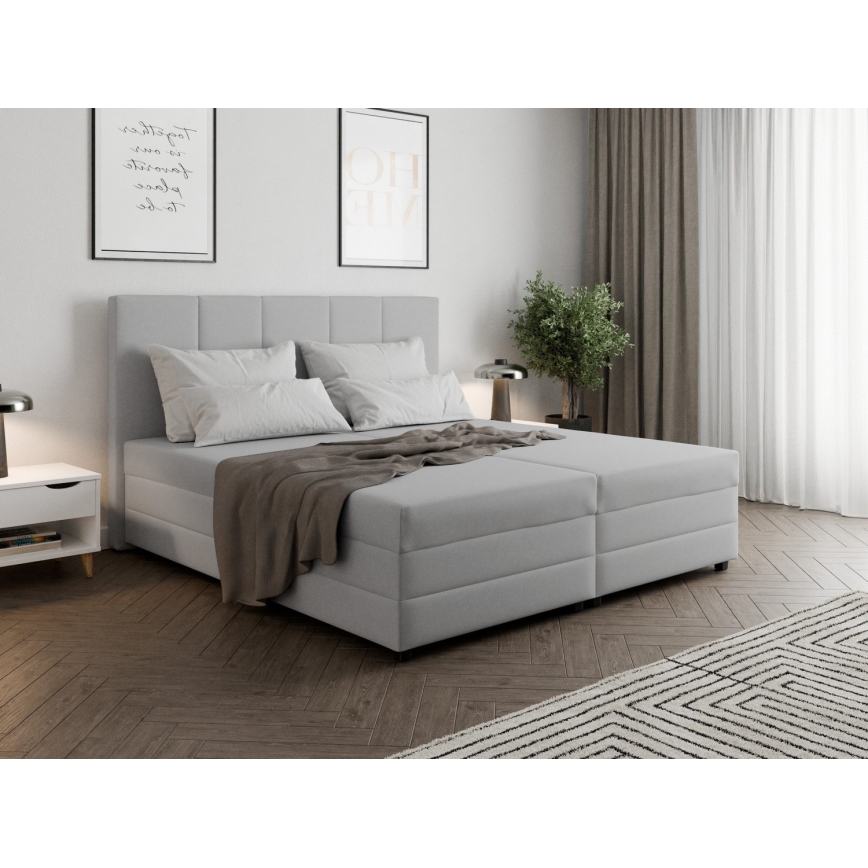 Vadderad säng med resårmadrass och förvaringsutrymme ISABEL 180x200 ljusgrå