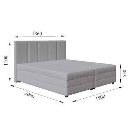 Vadderad säng med resårmadrass och förvaringsutrymme ISABEL 180x200 ljusgrå