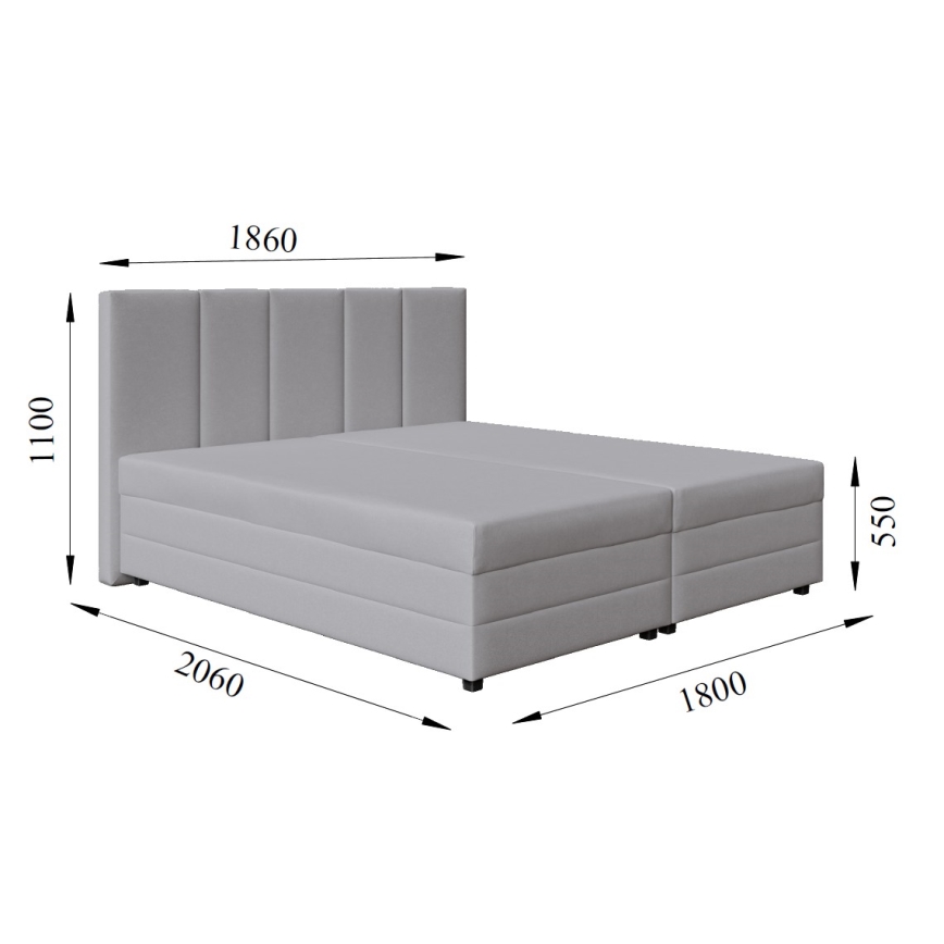 Vadderad säng med resårmadrass och förvaringsutrymme ISABEL 180x200 ljusgrå