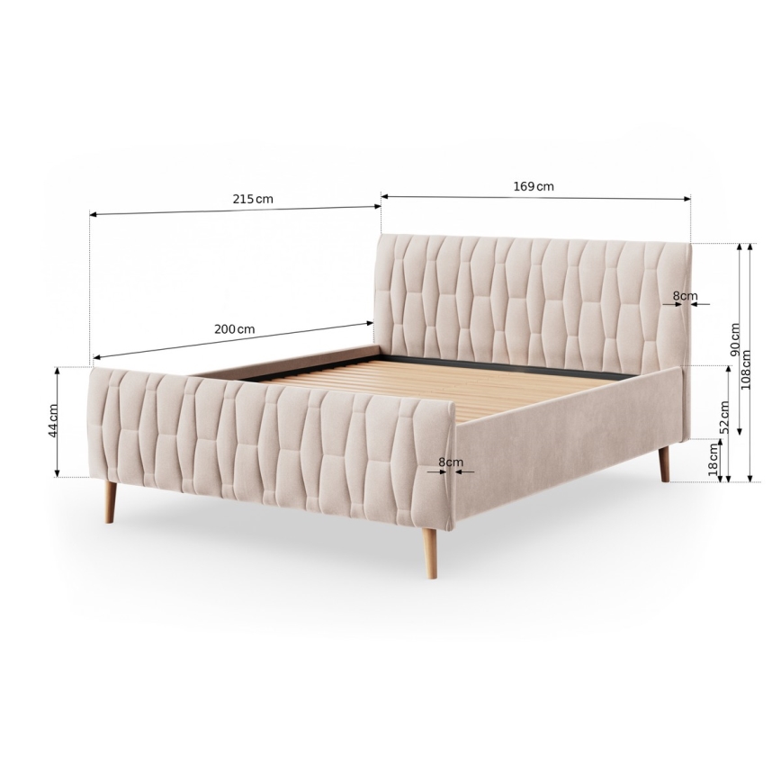 Vadderad säng utan madrass FLORA 160x200 cm beige