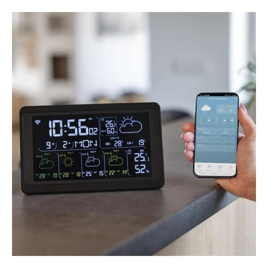 Väderstation med LCD display GoSmart 5/230V Wi-Fi Tuya svart