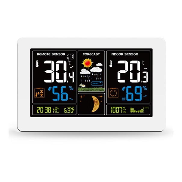 Väderstation med LCD display USB laddar 2xAAA/5V + 2xAAA vit