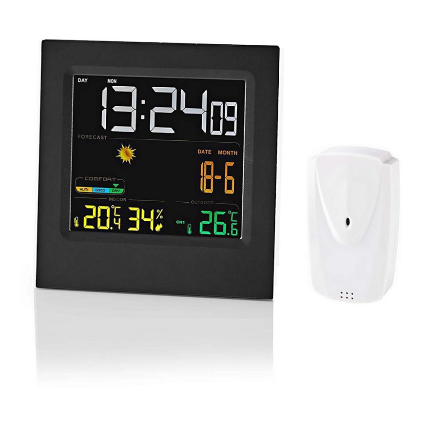 Väderstation med LCD-skärm i färg 230V/3xAAA + 2xAA svart