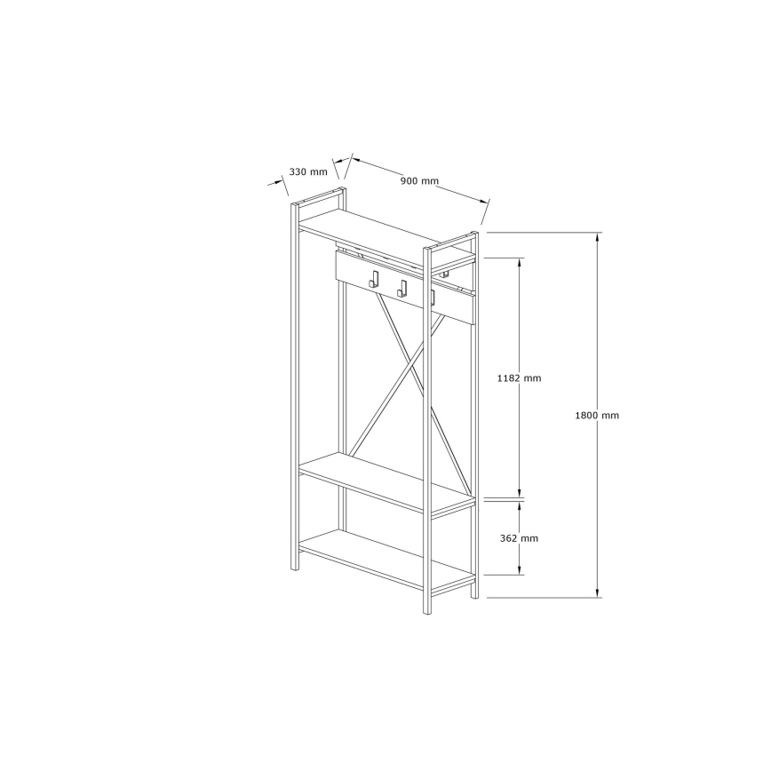 Vägg hatthylla ALFA 180x90 cm vit/svart