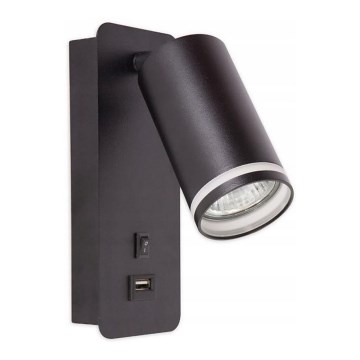 Vägg spotlight med USB laddare 1xGU10/35W/230V svart