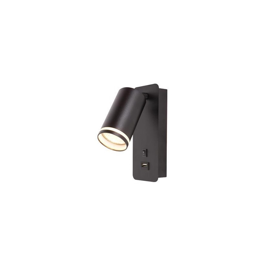 Vägg spotlight med USB laddare 1xGU10/35W/230V svart