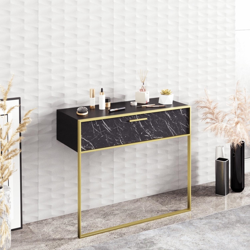 Väggbord POLKA 76,8x90 cm guld/svart