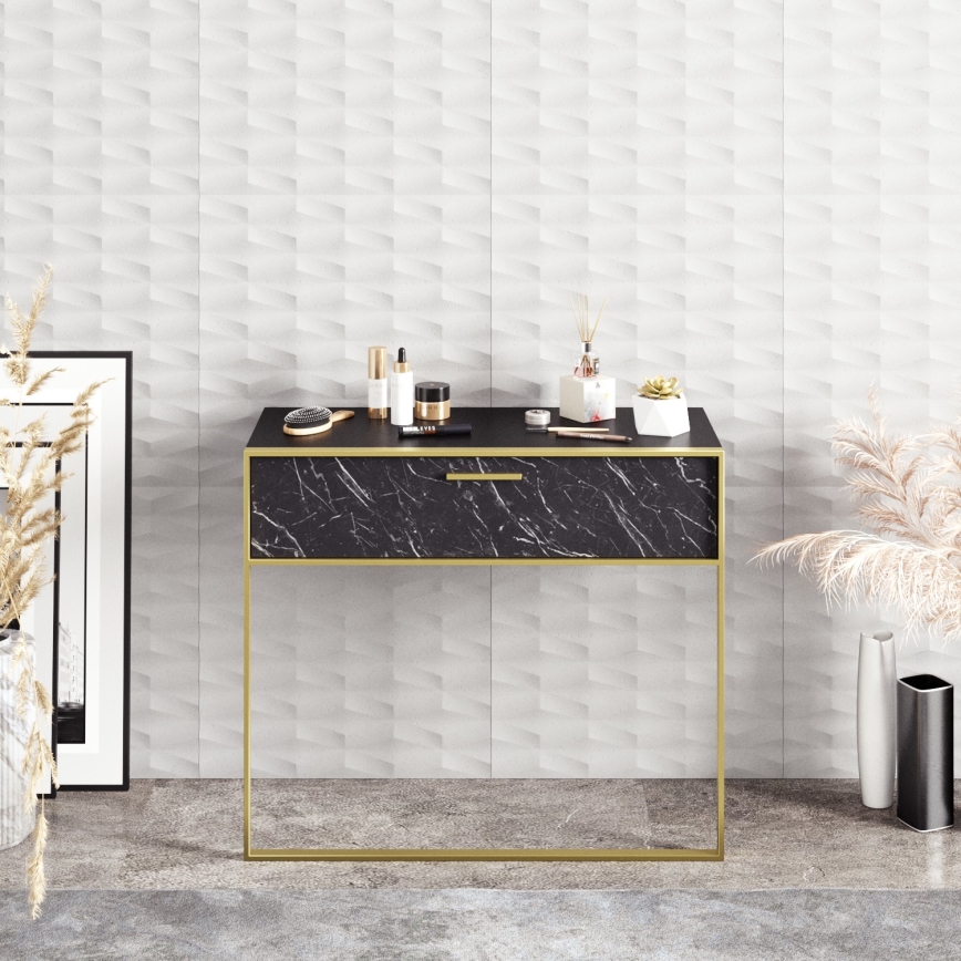 Väggbord POLKA 76,8x90 cm guld/svart