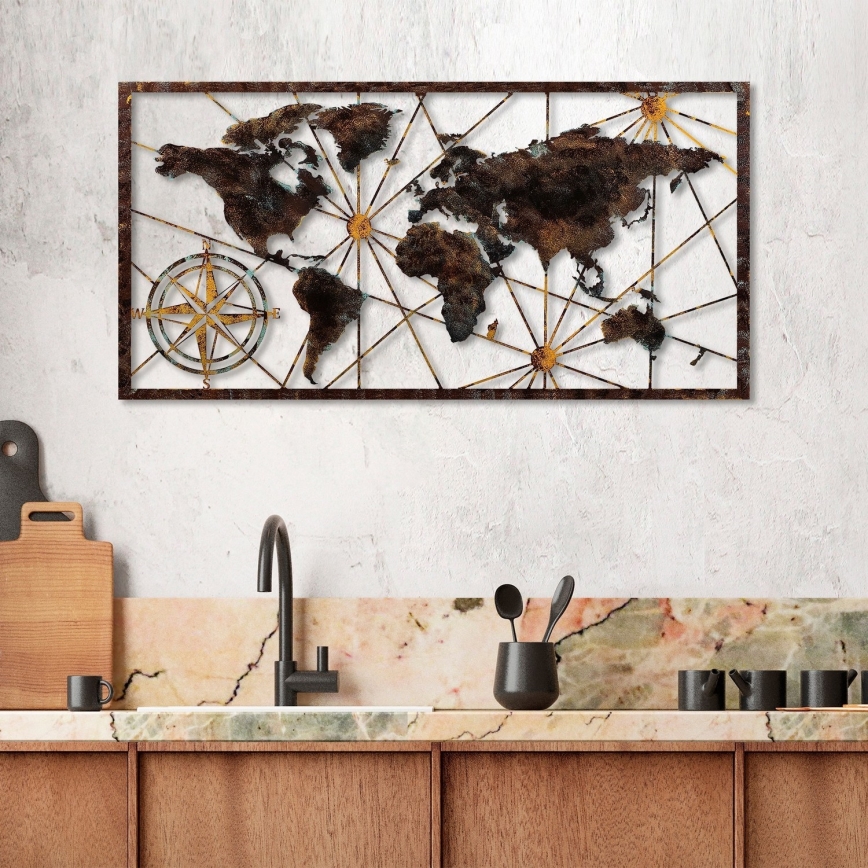 Väggdekoration 120x60 cm världskarta metall