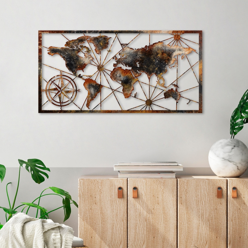Väggdekoration 120x60 cm världskarta metall