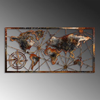 Väggdekoration 120x60 cm världskarta metall