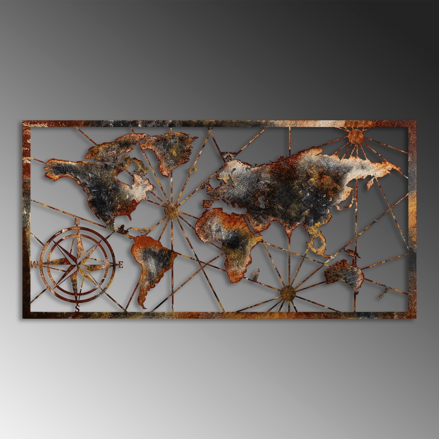 Väggdekoration 120x60 cm världskarta metall