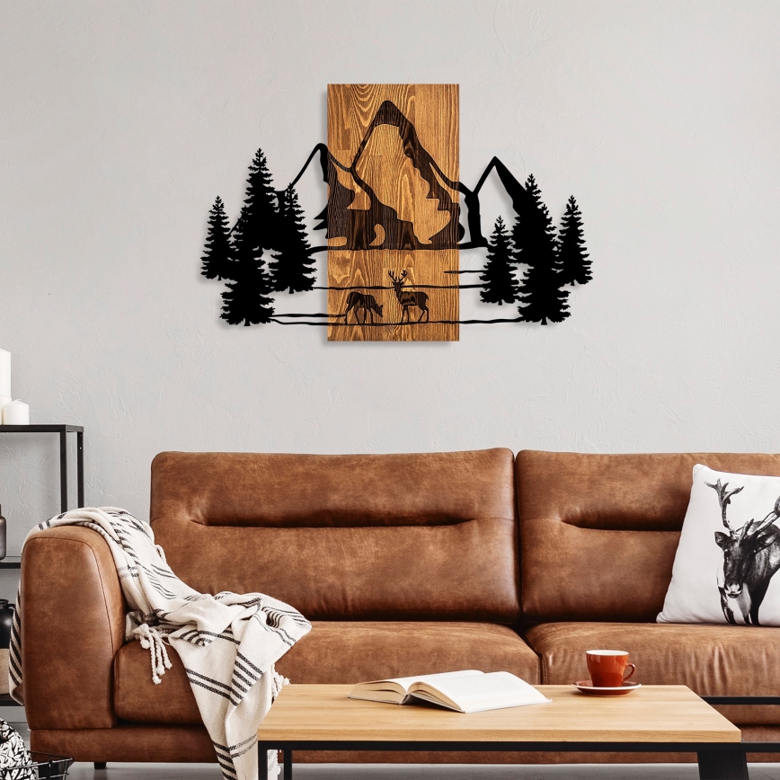 Väggdekoration 88x57 cm berg trä/metall