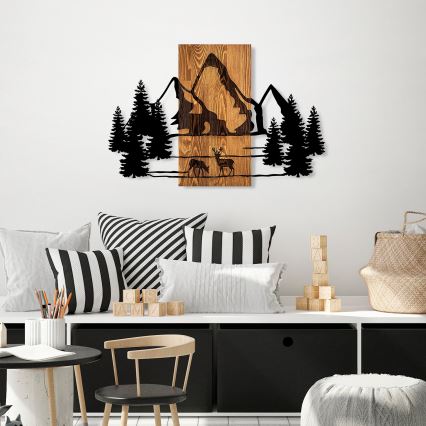 Väggdekoration 88x57 cm berg trä/metall