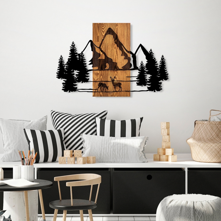 Väggdekoration 88x57 cm berg trä/metall
