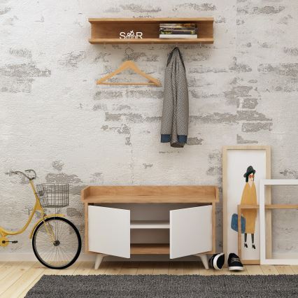 Vägghängare ARASSO 18,8x80 cm + skoskåp 60x90 vit/brun