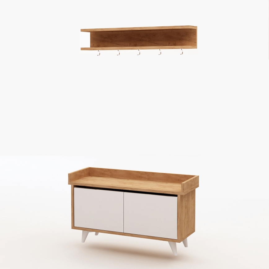Vägghängare ARASSO 18,8x80 cm + skoskåp 60x90 vit/brun