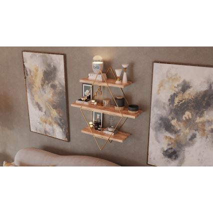 Vägghylla 70x60 cm guld/brun
