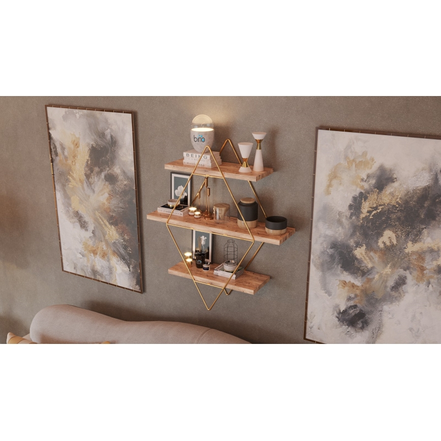 Vägghylla 70x60 cm guld/brun