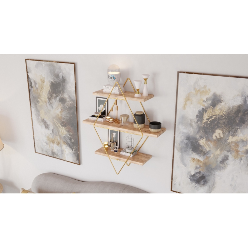 Vägghylla 70x60 cm guld/brun