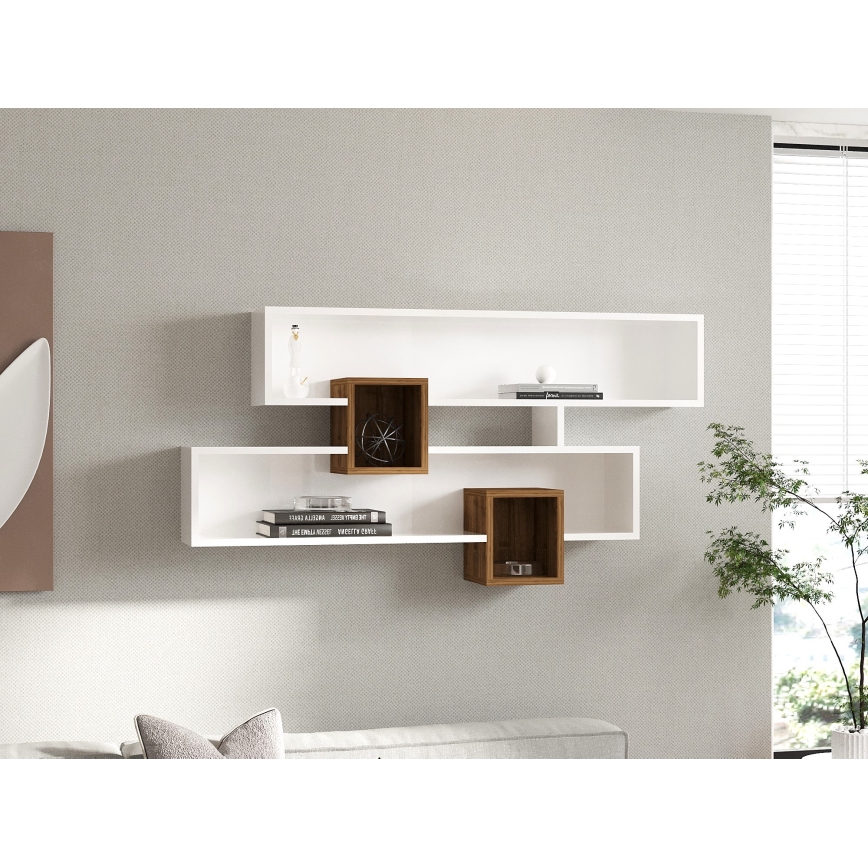 Vägghylla KAREN 120x72,2 cm vit/brun