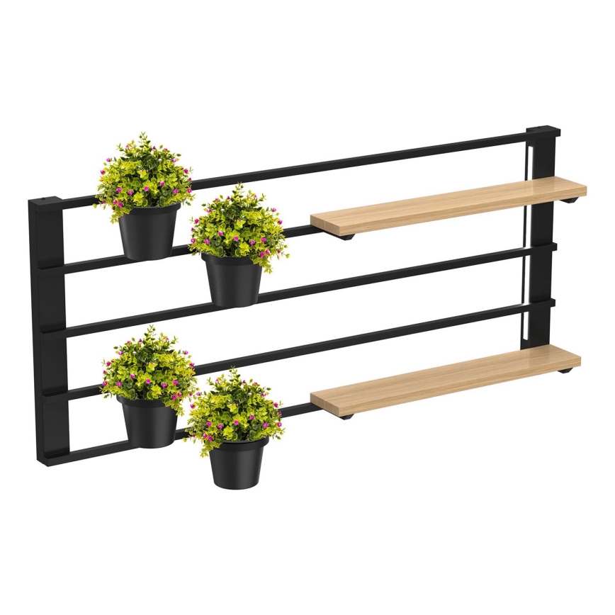 Vägghylla ned blomkrukor och LED belysning SHELF 50x118 cm svart/beige/tall