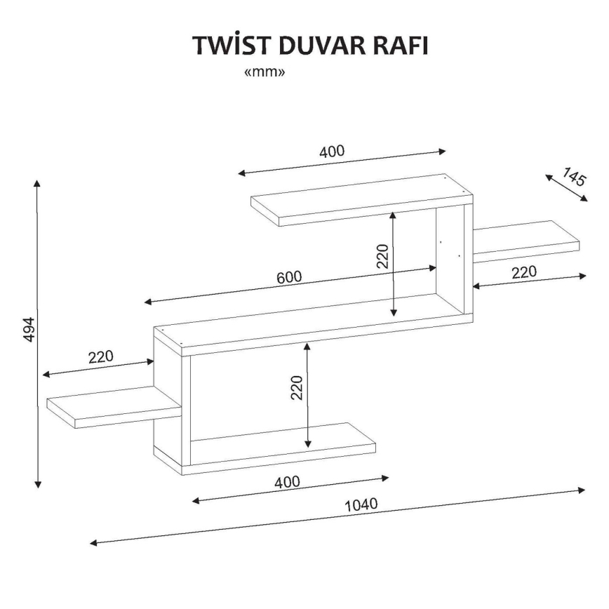 Vägghylla TWIST 49,4x104 cm vit