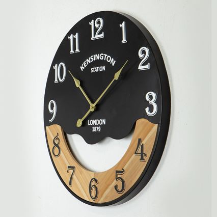 Väggklocka 1xAA diameter 60 cm svart/beige