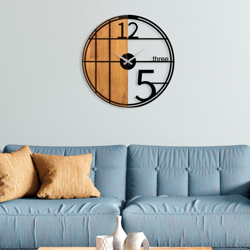Väggklocka diameter 56 cm 1xAA trä/metall