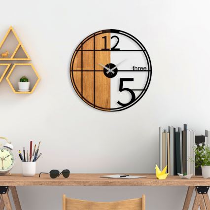Väggklocka diameter 56 cm 1xAA trä/metall